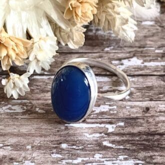 Sea blue agate gemstone ring