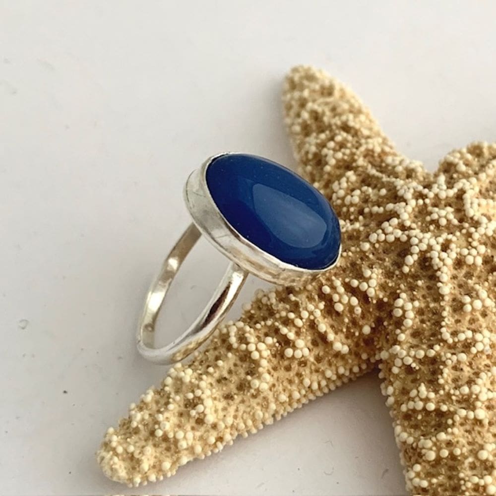 Sterling silver blue agate gemstone ring