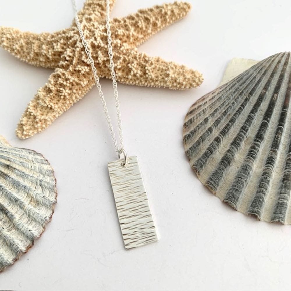 Sterling silver line textured necklace