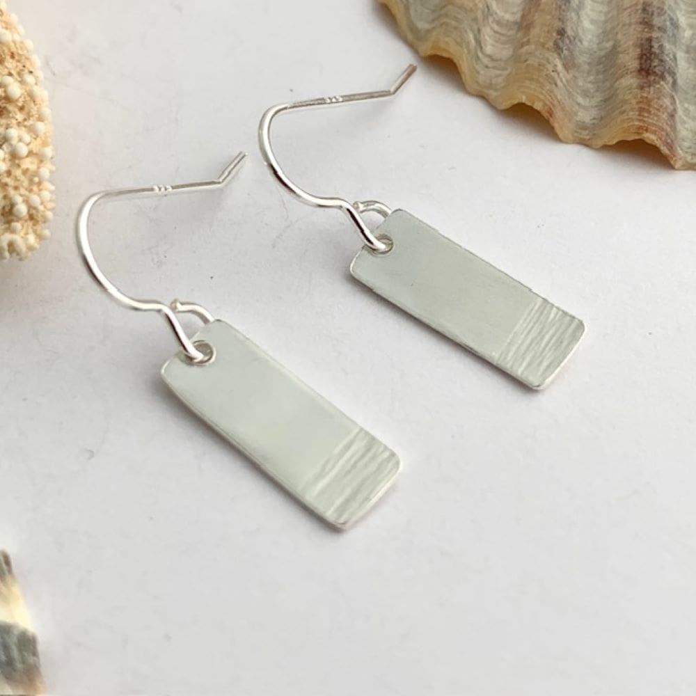 Sterling silver rectangle hammered earrings