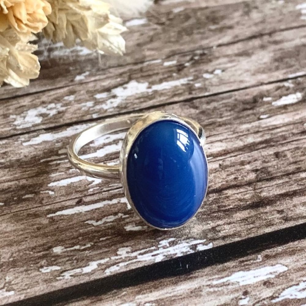 Sterling silver sea blue agate statement ring