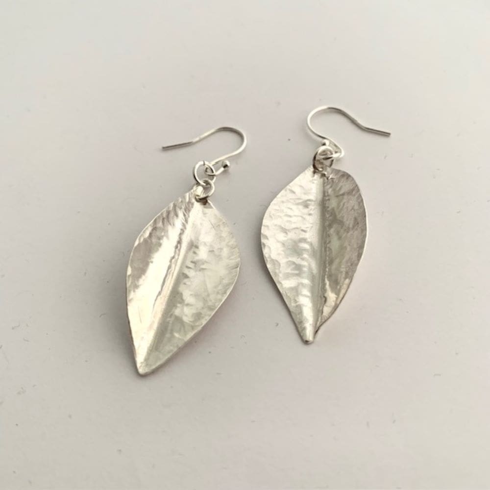 Sterling silver textured leaf dangle earrings