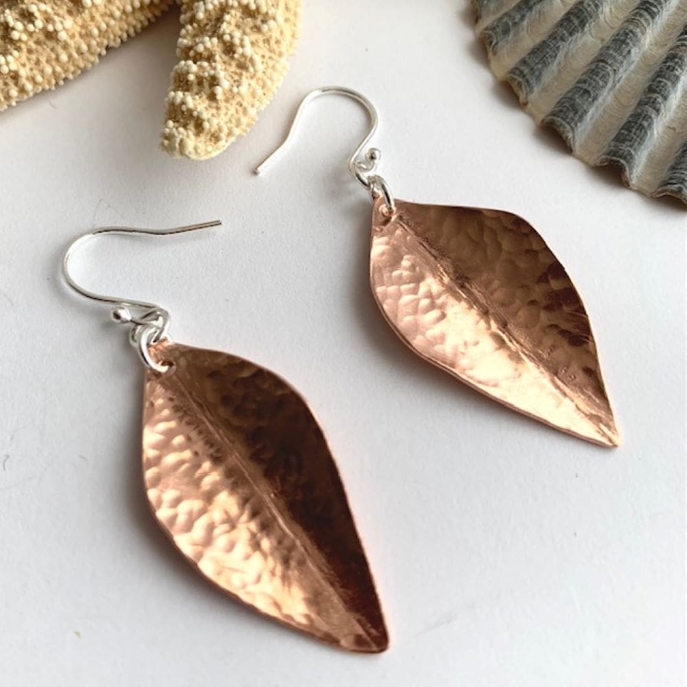 Texture copper leaf earrings