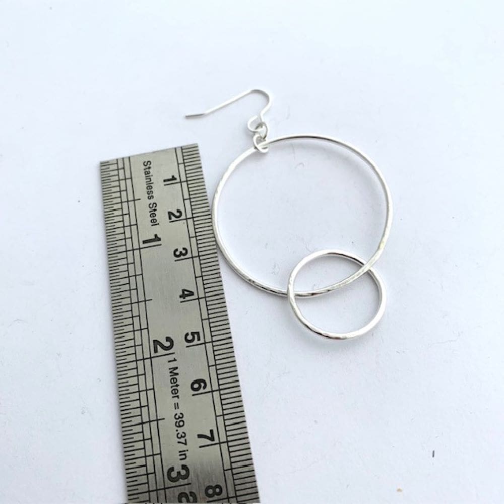 Textured 925 silver double hoop dangle earrings