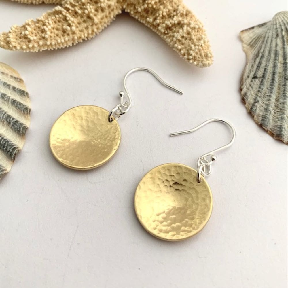 Textured Brass Circle Dangly Earrings