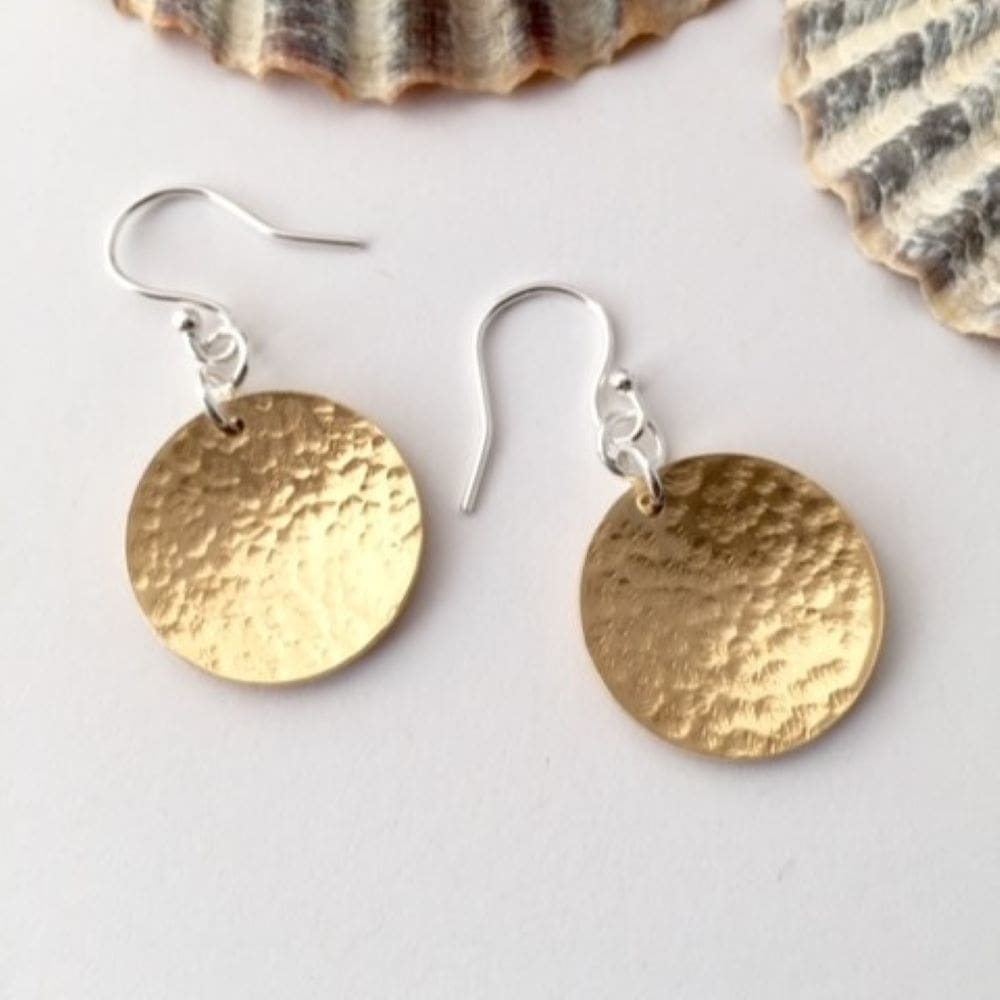 Textured Dimpled Brass Circle Earrings
