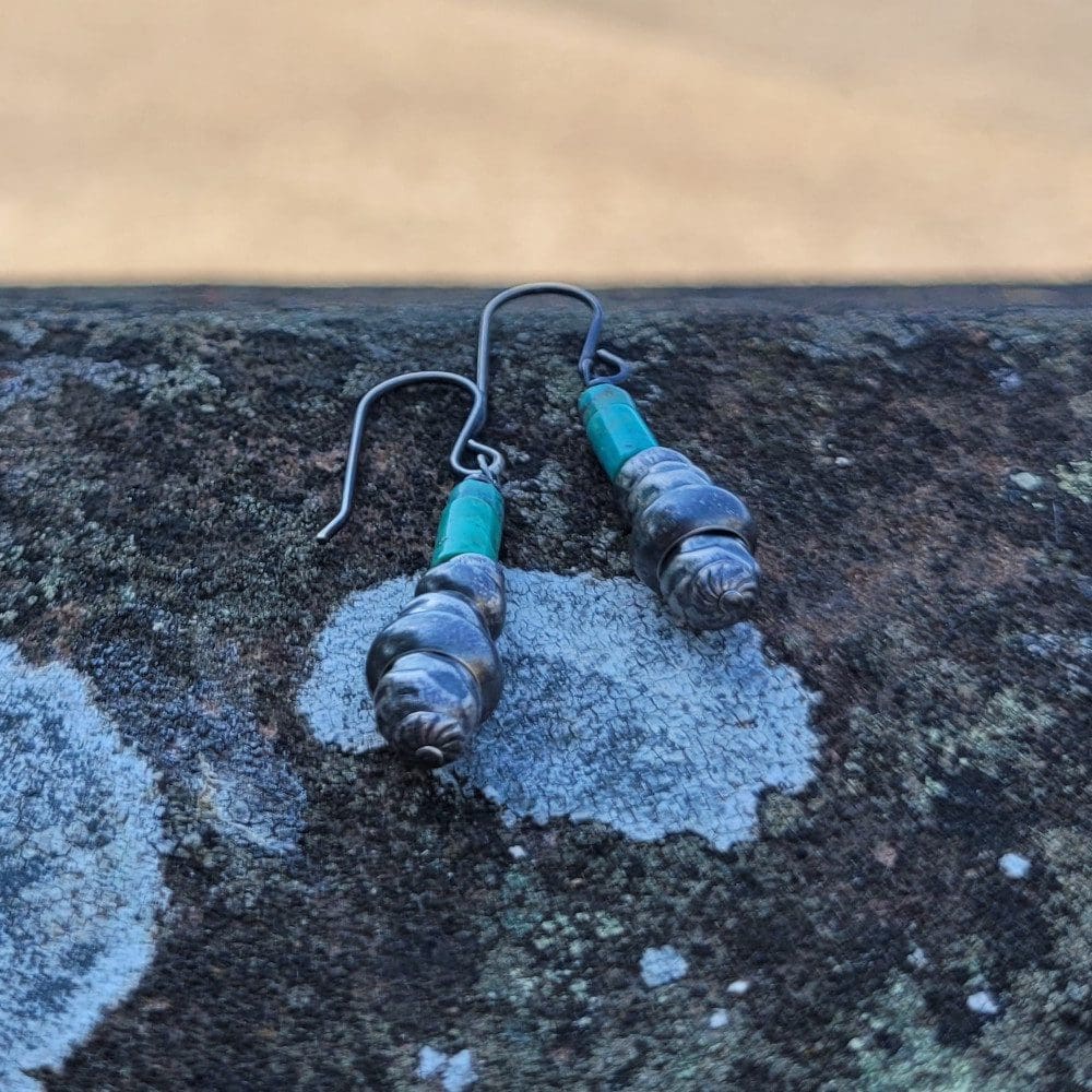 Turquoise and raw silver earrings