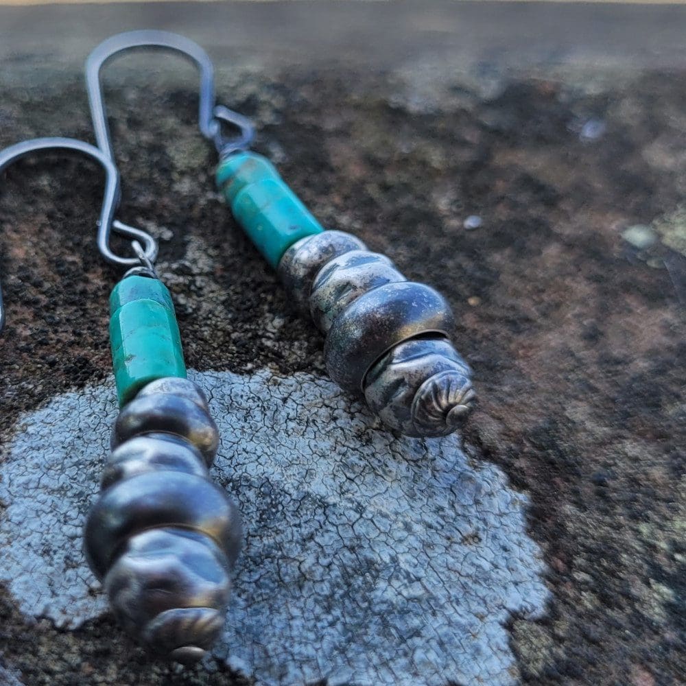Turquoise and raw silver earrings
