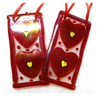Two Heart Fused Glass Lightcatcher hanging decoration dichroic red