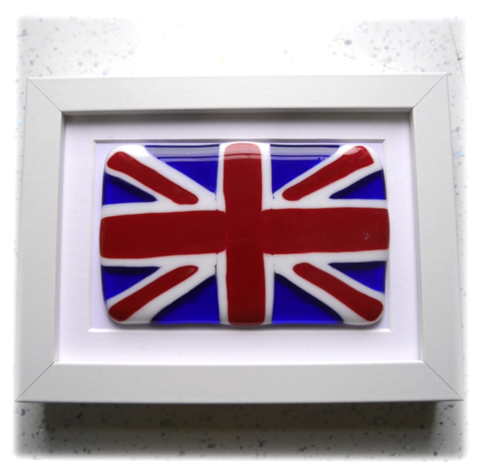 Union Jack fused glass framed picture 6x8 25.00