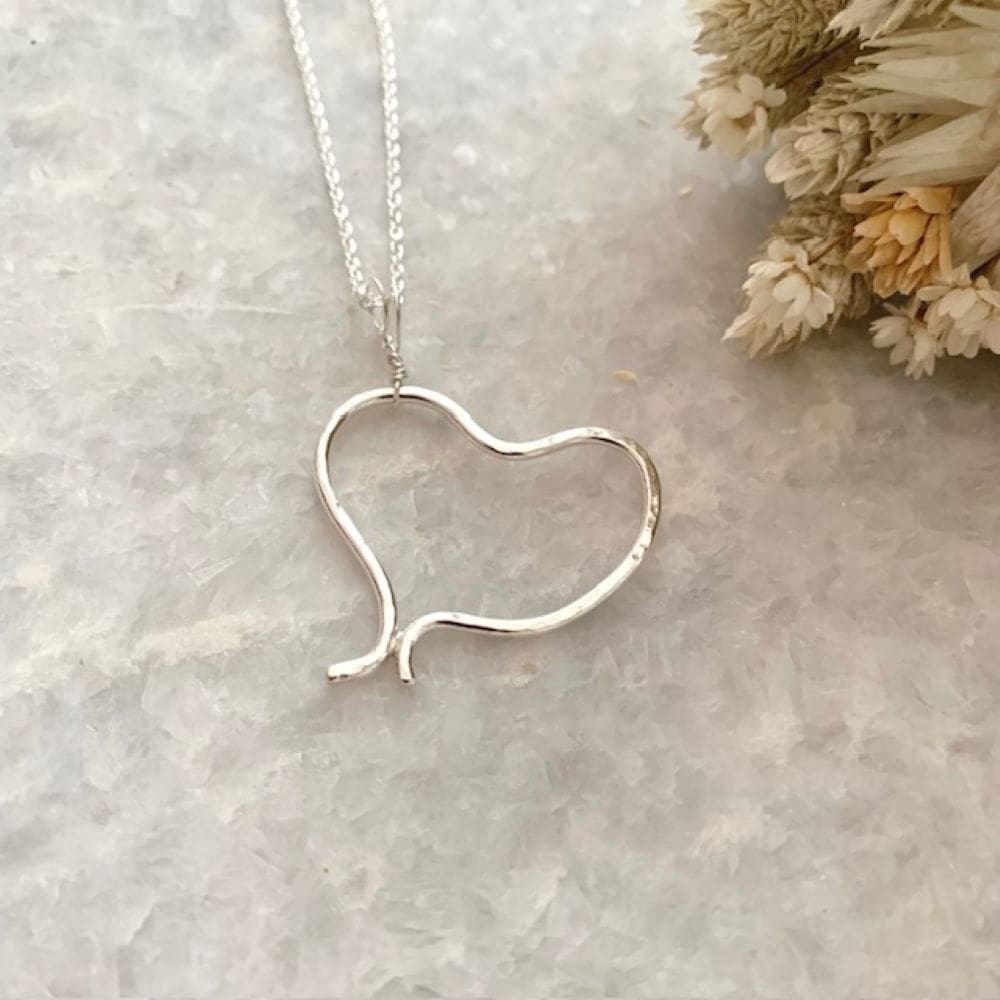 Wire sterling silver heart necklace
