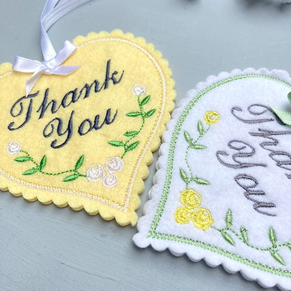 Yellow & White Embroidered Thank You hearts