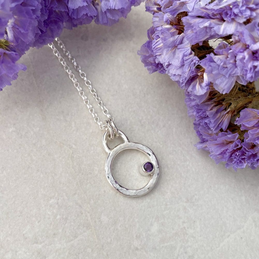 Amethyst purple gemstone silver necklace handmade in the uk
