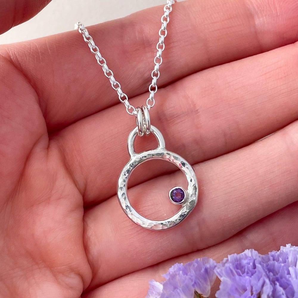 Amethyst purple gemstone silver necklace handmade in the uk