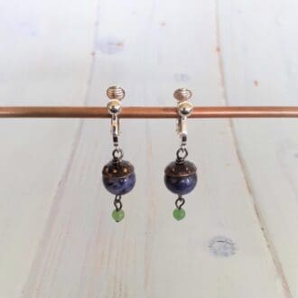 Silver clip on earrings with copper and sodalite beads