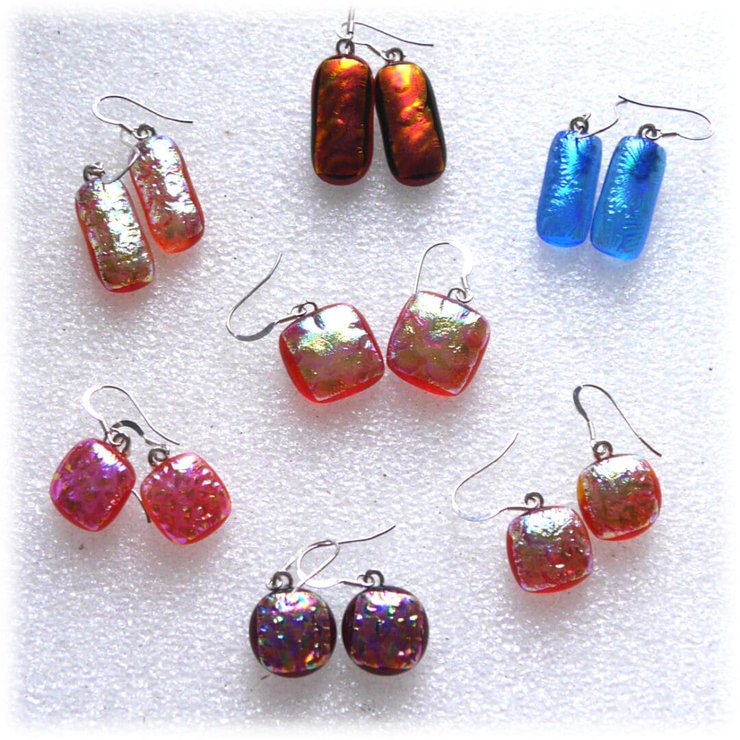 glass earrings dangly sterling silver dichroic fused