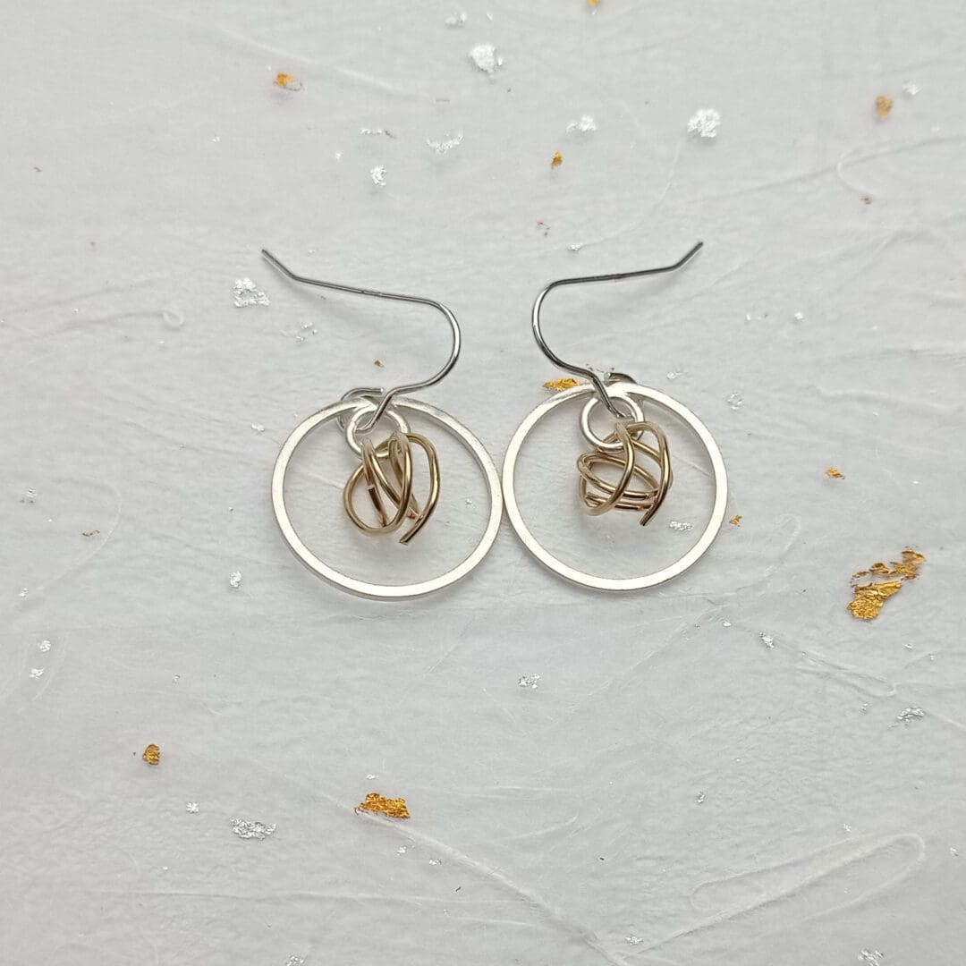 handmade sterling silver and filled gold wire earrings