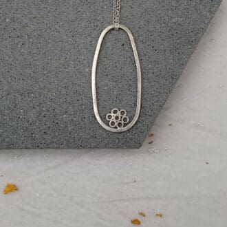 handmade sterling silver oval bubble flower necklace
