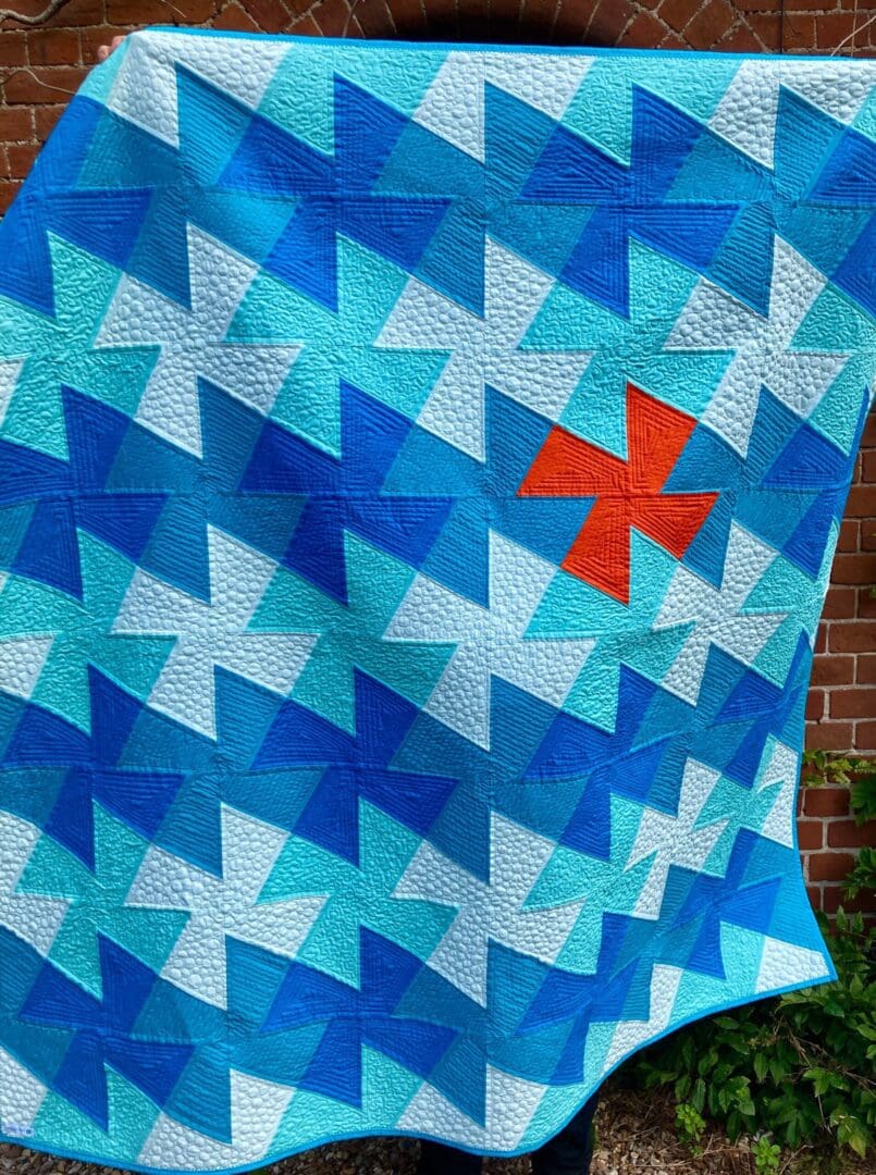 Modern blue patchwork bed quilt