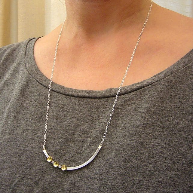 handmade sterling silver and brass wire necklace