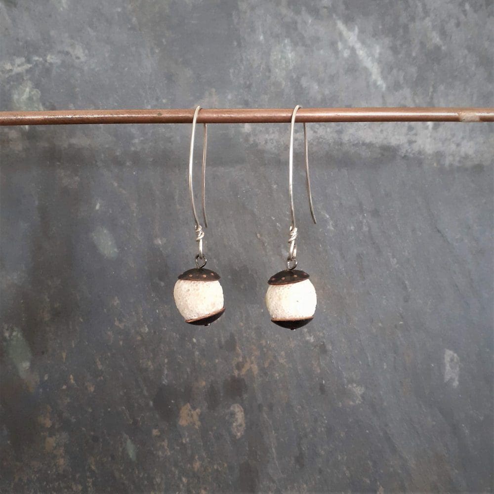 Acorn style copper and white lava rock drop earrings
