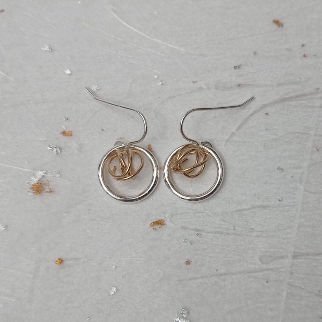 sterling silver ring and filled gold wire knot earrings