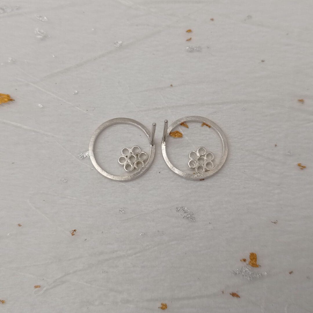 handmade sterling silver circle bubble flower earrings