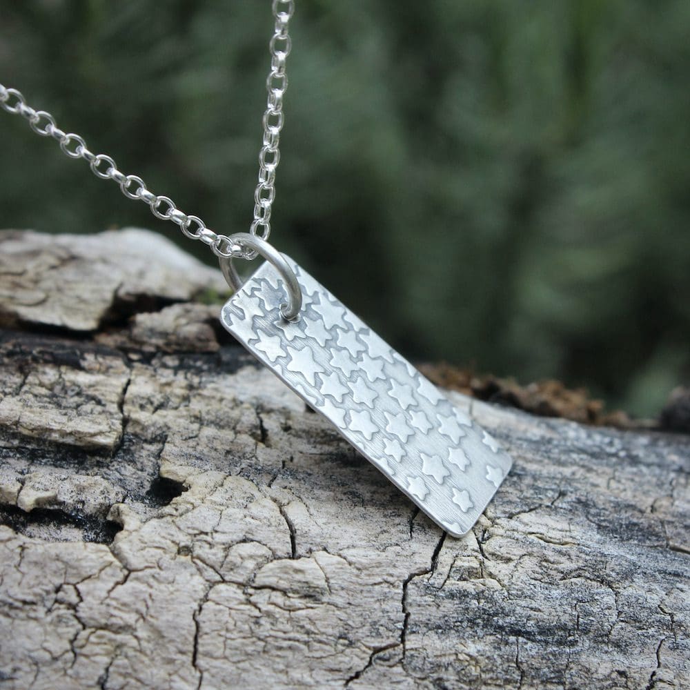 willow and twigg cascading stars silver rectangular pendant
