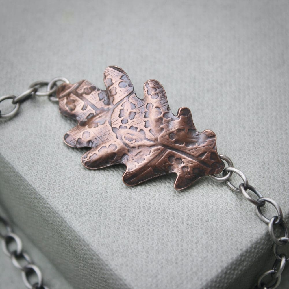 willow and twigg copper oak leaf chain bracelet