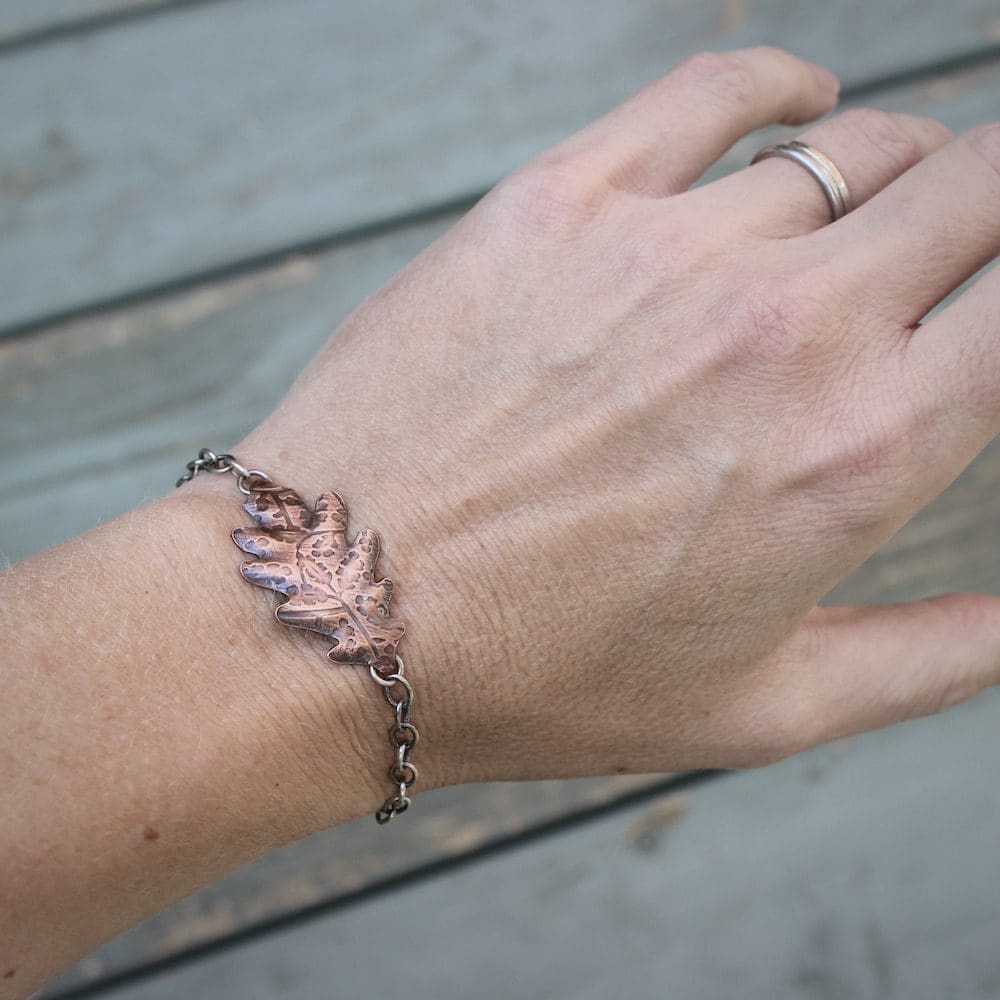 willow and twigg copper oak leaf chain bracelet