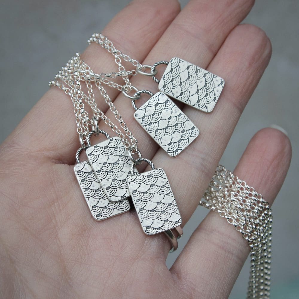 willow and twigg silver mermaid scales rectangular pendant necklace