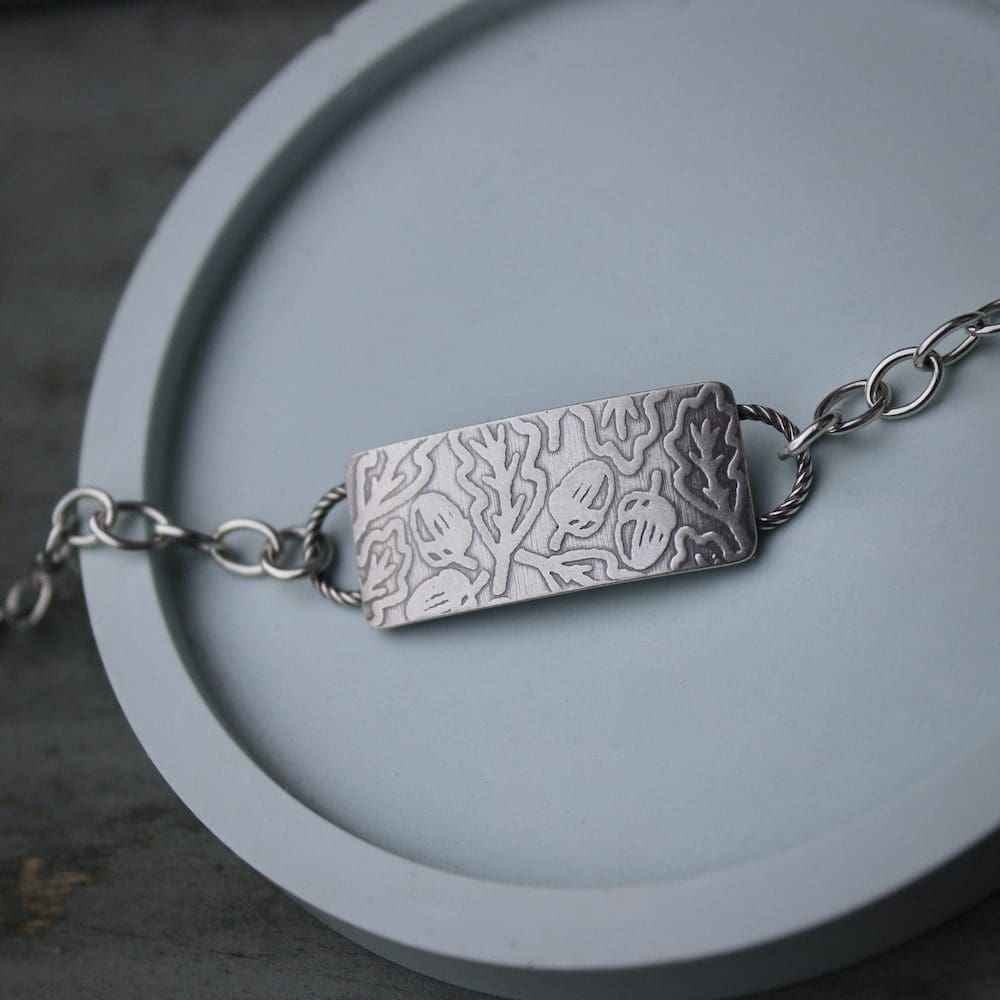willow and twigg silver oak leaf pattern rectangular bracelet