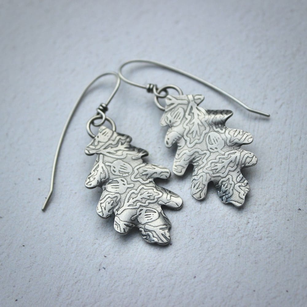 willow and twigg sterling silver oak leaf drop earrings