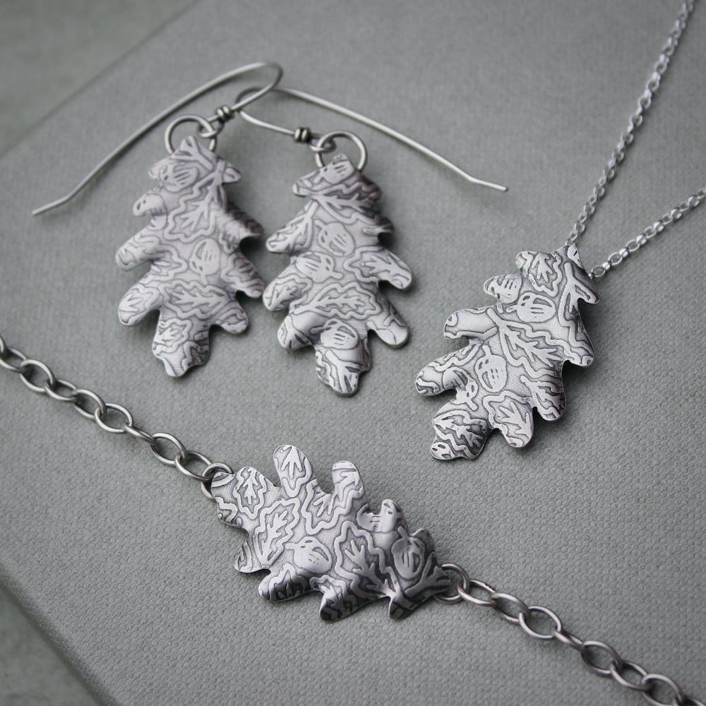 willow and twigg sterling silver oak leaf pendant necklace