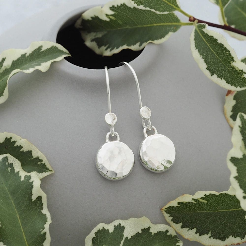 Argentium® silver hammered pebble dangle drop earrings