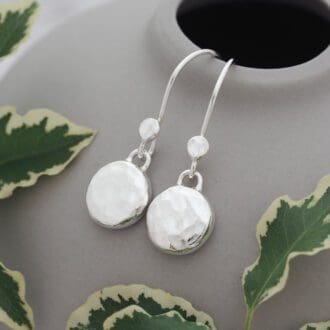Argentium silver hammered pebble dangle earrings