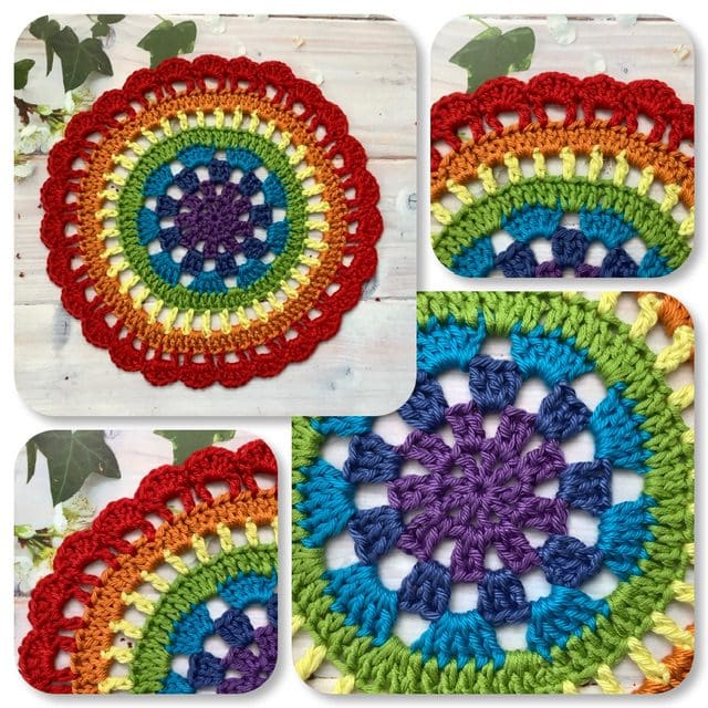 Crochet rainbow mandala table mat