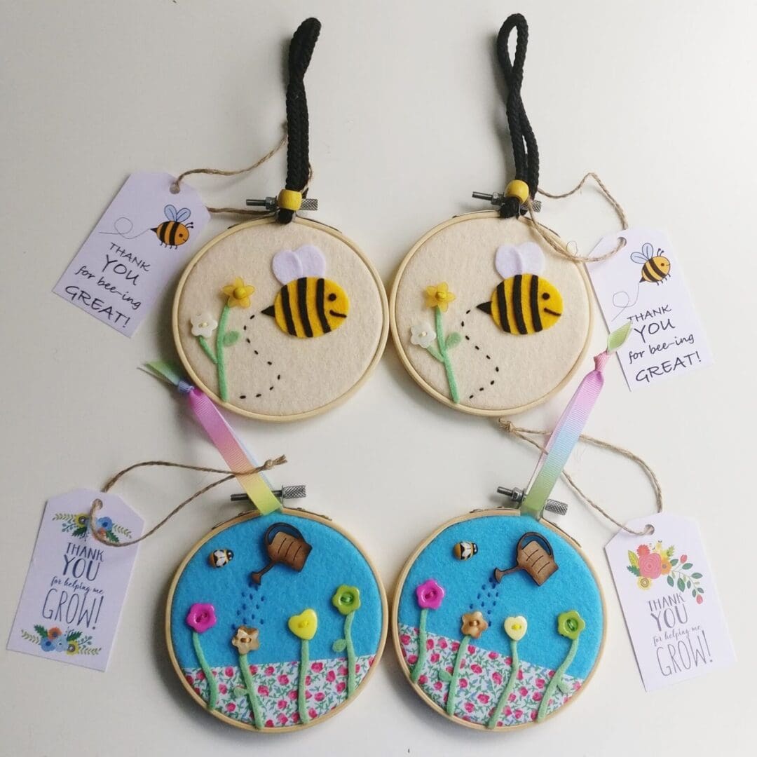 Bee and flower embroidery hoops