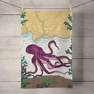 Octopus at Mevagissey tea towel by Hannah Wisdom Textiles