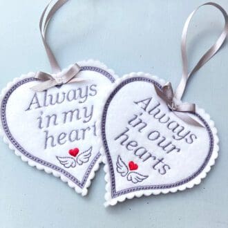 Pair of Memorial Embroidered Hearts