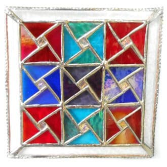 PAtchwork 9 squares jewel coloured dichroic decoration stained glass suncatcher