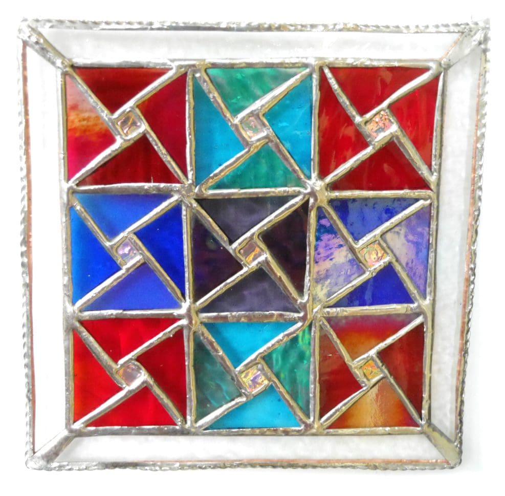 PAtchwork 9 squares jewel coloured dichroic decoration stained glass suncatcher