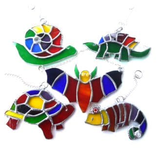 rainbow creature stained glass suncatcher snail tortoise chemeleon bat dinosaur