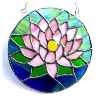 Stained glass water lily suncatcher handmade