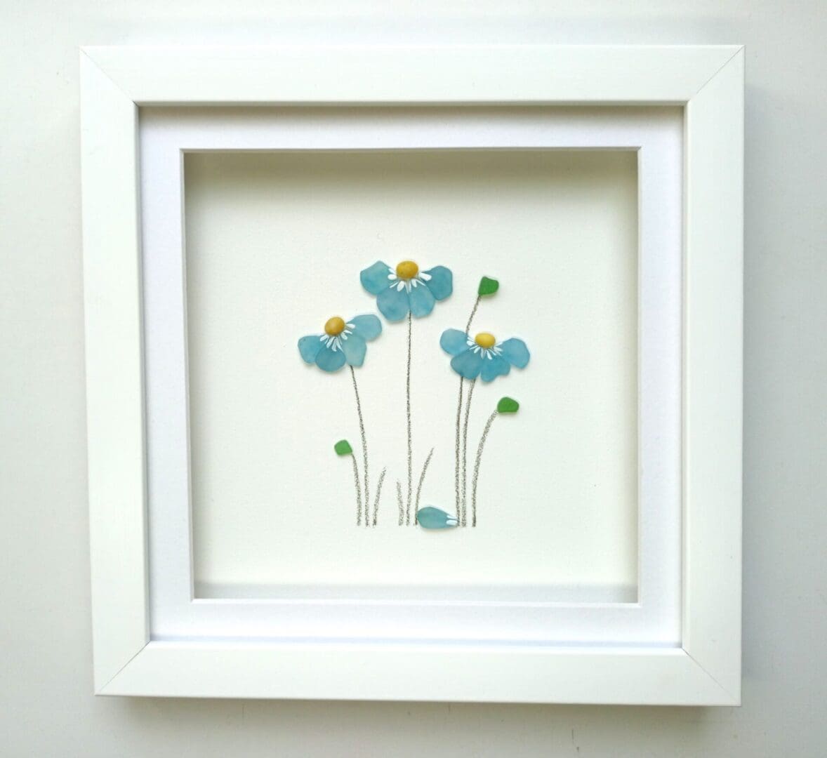 sea glass forget me nots in 24cm square frame