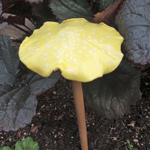 Yellow & White Spotty Ceramic Mushroom