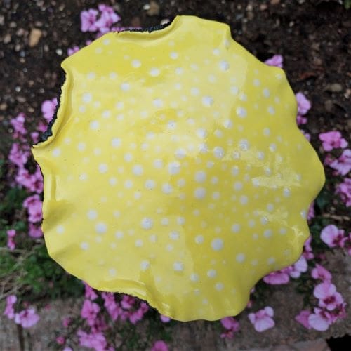 Yellow & White Spotty Ceramic Mushroom