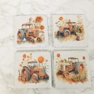 Orange Tractor Slate Coasters