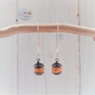 Acorn style copper and yellow lava rock bead drop earrings