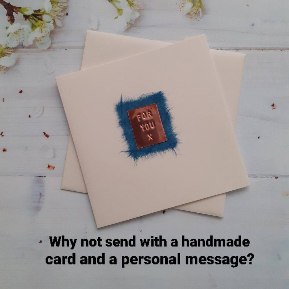 Handmade gift card with stamped copper message